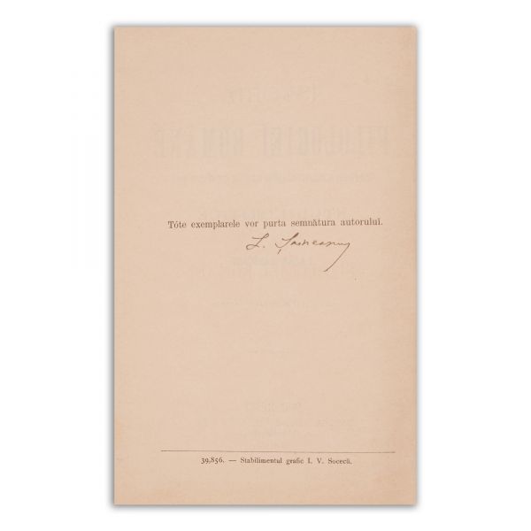 Lazăr Șăineanu, Istoria filologiei române, 1895, cu semnătură olografă de tiraj