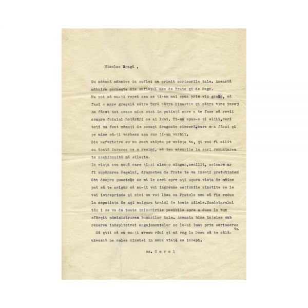 Regele Carol al II-lea și Principele Nicolae, corespondență referitoare la căsătoria secretă a principelui - Piese rare