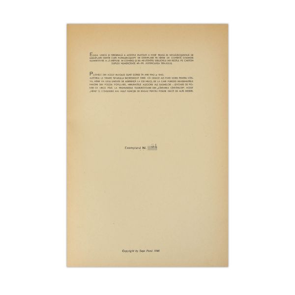 Sașa Pană, Plecări fără ancoră, 1946, exemplar numerotat
