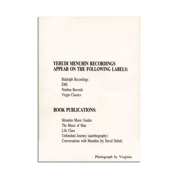 Yehudi Menuhin, fotografie semnată olograf + volum cu dedicație