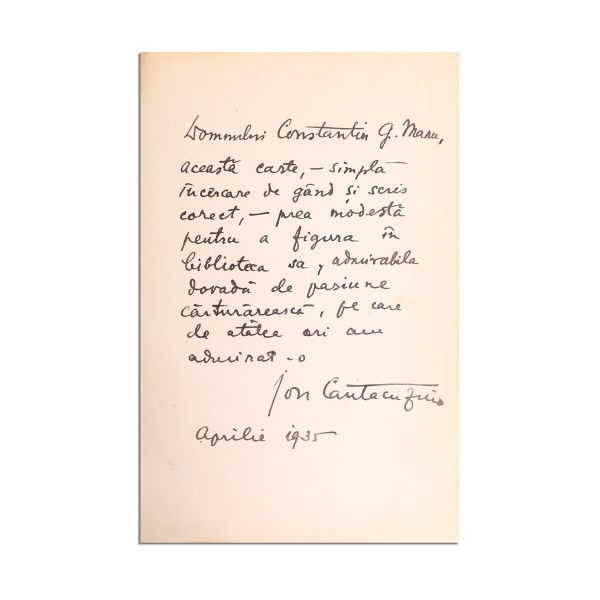 Ion I. Cantacuzino, Note pentru azi, 1934, exemplar numerotat, cu dedicație către Constantin G. Manu
