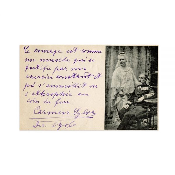 Carmen Sylva și Regele Carol I, carte poștală fotografică cu o însemnare olografă, 1906