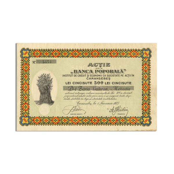 Zăria Guleran, acțiune de la Banca Populară, 1 ianuarie 1925