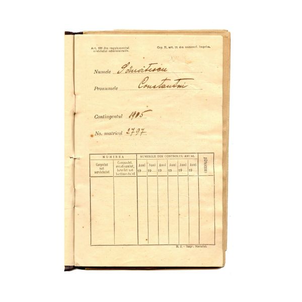 Constantin Sănătescu, Livret de Serviciu Militar, 1905