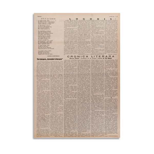 Publicația „Vremea”, An VII, Nr. 323, 343, 346, 349, cu articole de Mircea Eliade, Ion Călugăru, Pompiliu Constantinescu, E. Cioran, Geo Bogza, Ion Călugăru, Stephan Roll, Petru Comarnescu