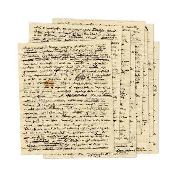 Mircea Eliade, manuscrisul eseului „Misterele și inițierea orientală”