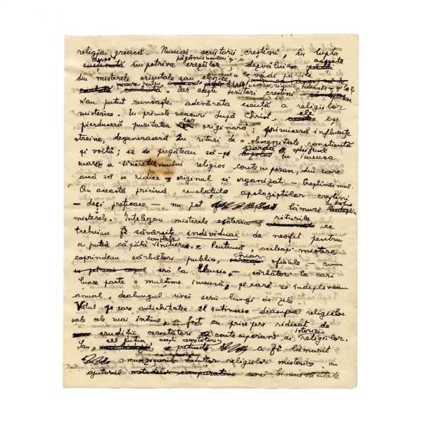 Mircea Eliade, manuscrisul eseului „Misterele și inițierea orientală”