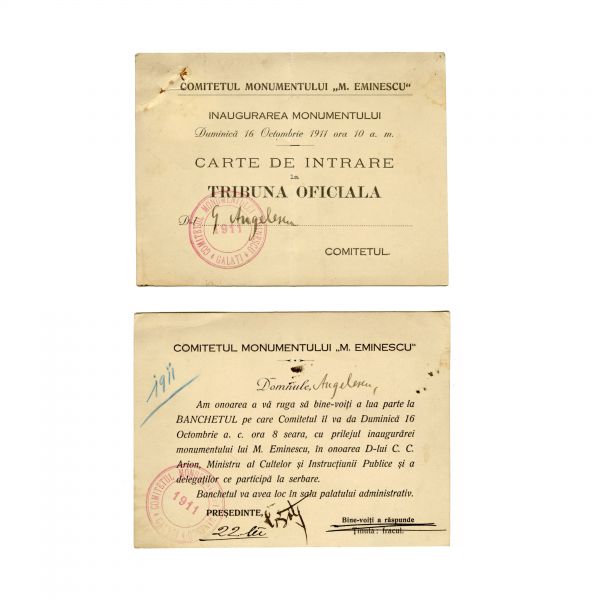 Documente din arhiva lui G. Angelescu, evenimente comemorative dedicate lui M. Eminescu