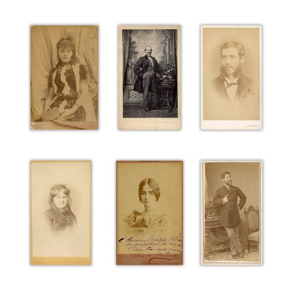 Cléo de Mérode, Carolina Eger, Vasile Brezeanu, Carol Miculi, Frosa Sarandy, 6 fotografii de epocă, diverse ateliere