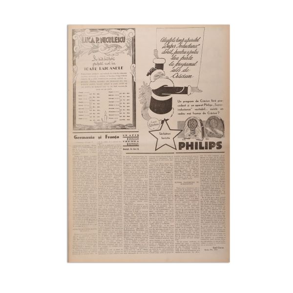 Publicația „Vremea”, Ediție Specială de Crăciun, 1933 + Ediție Specială de Paști 1934, cu articole de Emil Cioran, Mircea Eliade, Ilarie Voronca, Radu Gyr, Petru Comarnescu, Geo Bogza