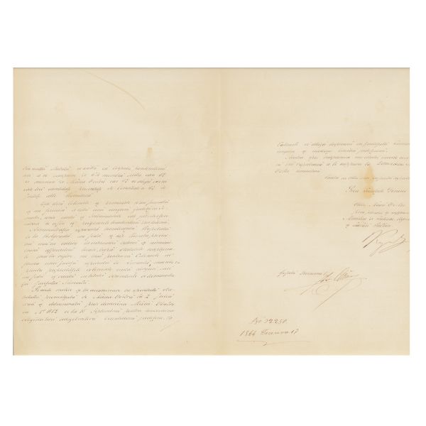 Mihail Kogălniceanu, adresă trimisă lui Alexandru Ioan Cuza, cu semnătura domnitorului, 1864
