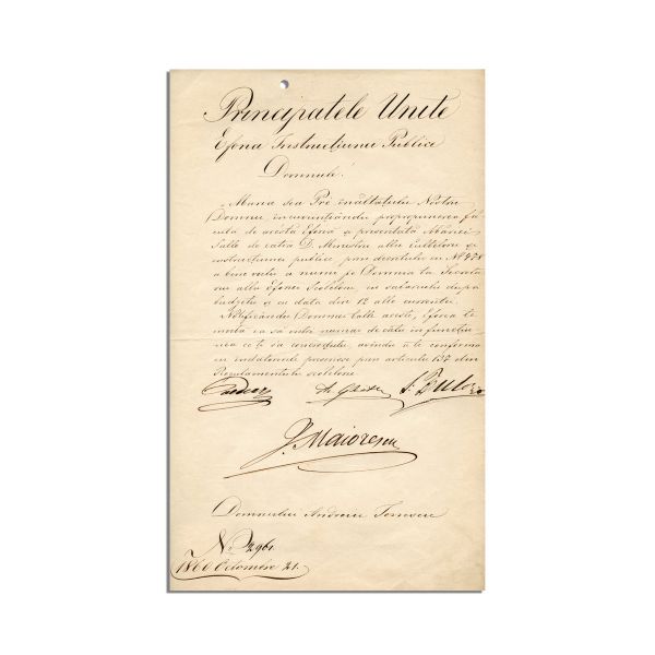 Ioan Maiorescu, înștiințare trimisă lui Andrei Ionescu, 1860