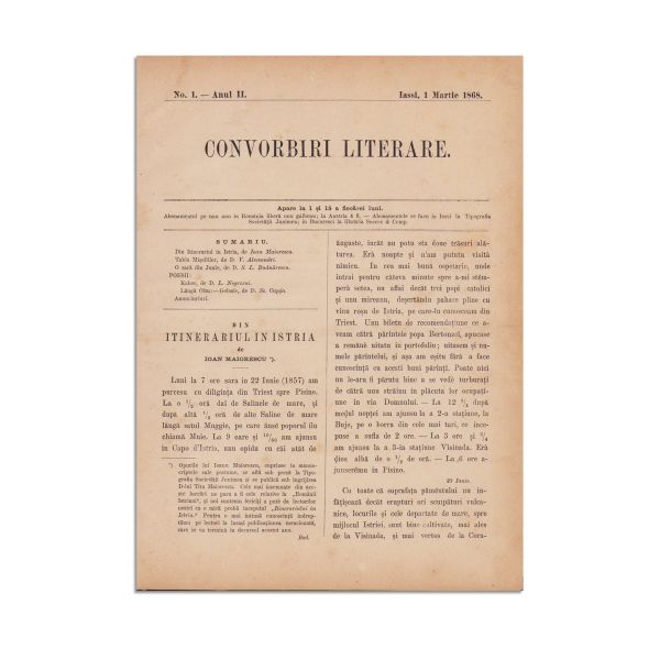 Publicația „Convorbiri Literare”, Anul II, 24 numere, 1868-1869, cu „În contra direcțiunii de astăzi a culturei române” de Titu Maiorescu