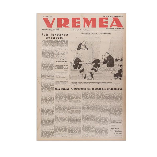 Publicația „Vremea ” An VII, Nr. 322, 21 ianuarie 1934, cu articole de Mircea Eliade, F. Aderca, Ion Călugăru