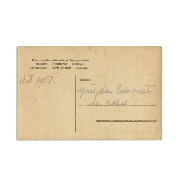 Regina Elisabeta, fotografie tip carte poștală cu însemnare olografă, 1908