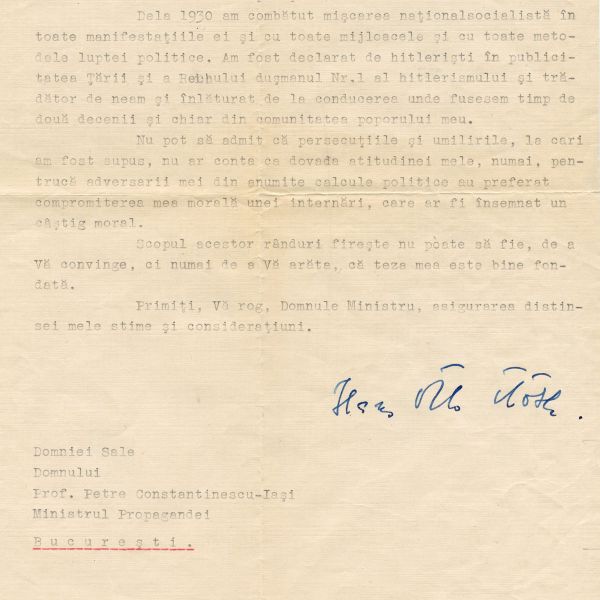 Hans Otto Roth, scrisoare pentru Petre Constantinescu-Iași, 7 aprilie 1945