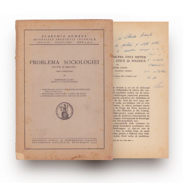 Dimitrie Gusti, Problema sociologiei, 1940, cu dedicație olografă 