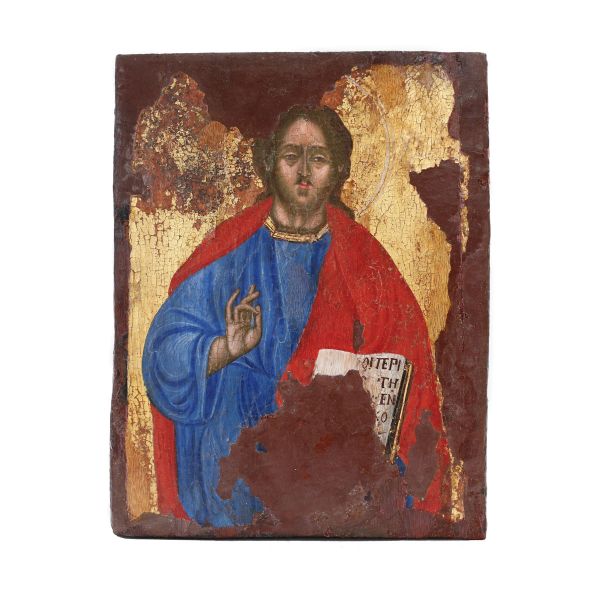 Icoană grecească, Iisus Pantocrator, tempera pe lemn, a doua jumătate a sec. XIX