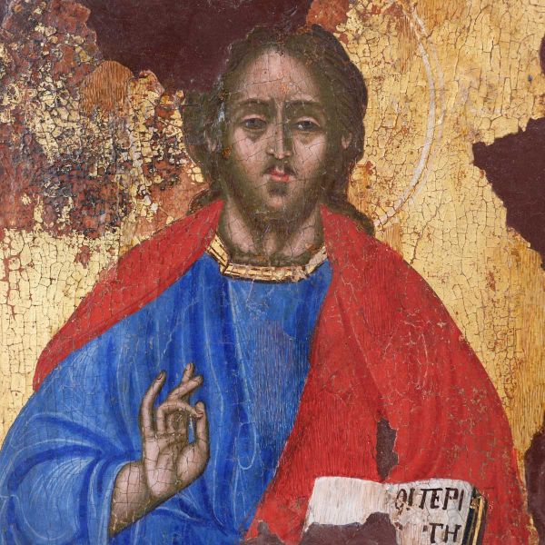 Icoană grecească, Iisus Pantocrator, tempera pe lemn, a doua jumătate a sec. XIX