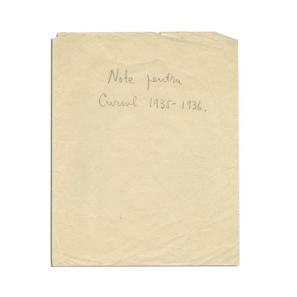 Mircea Eliade, Note pentru cursul 1935 - 1936, manuscris
