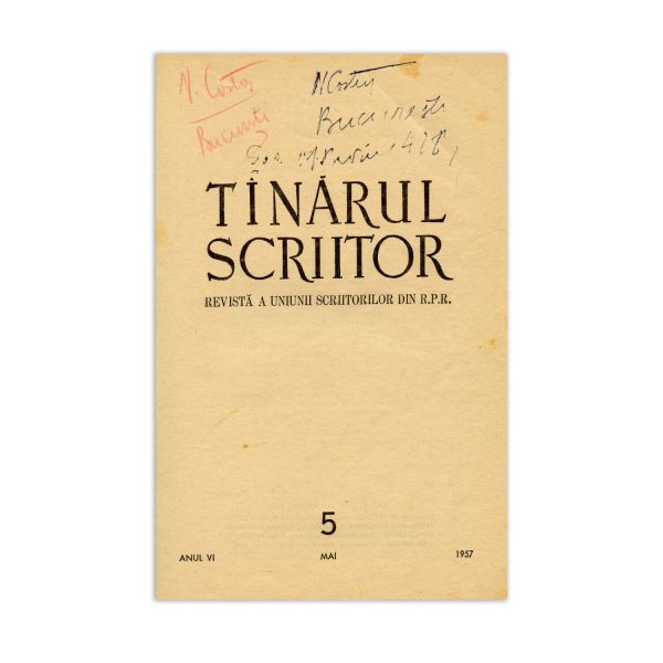 Publicația „Tînărul scriitor”, anul VI, nr. 5, 1957, cu un articol despre C. Brâncuși