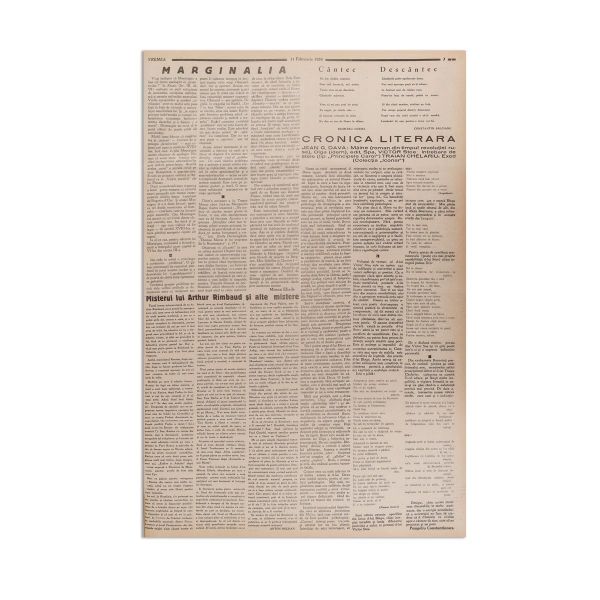 Publicația „Vremea”, An VII, Nr. 325, 11 februarie 1934, cu articole de Mircea Eliade și Petru Comarnescu