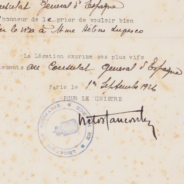 Elena Lupescu, cerere pentru viză la consulatul Spaniei, 19 septembrie 1926 