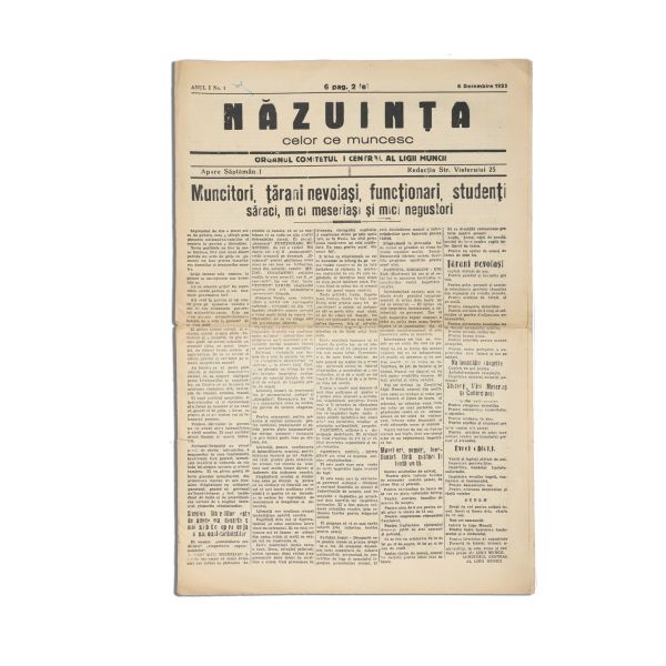Publicația „Năzuința celor ce muncesc”, Anul I, Nr. 1, 6 decembrie 1933
