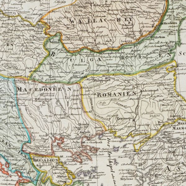 Harta Turciei Europene, gravură în cupru colorată manual, 1812