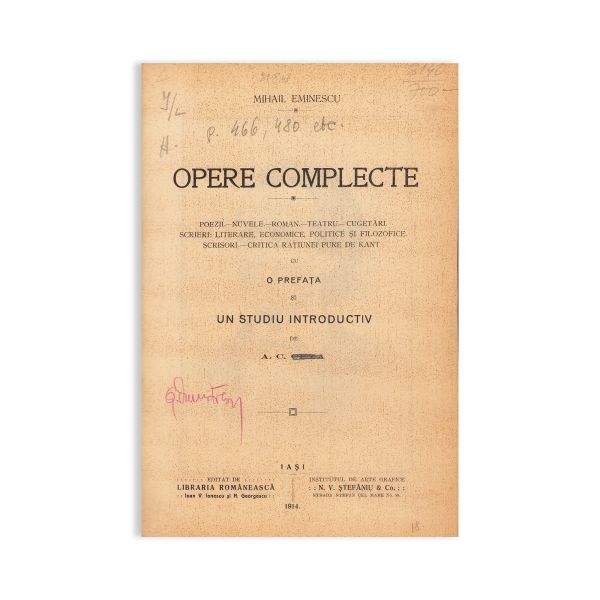 M. Eminescu, Opere Complecte, 1914, cu ex-librisul lui Geo Dumitrescu