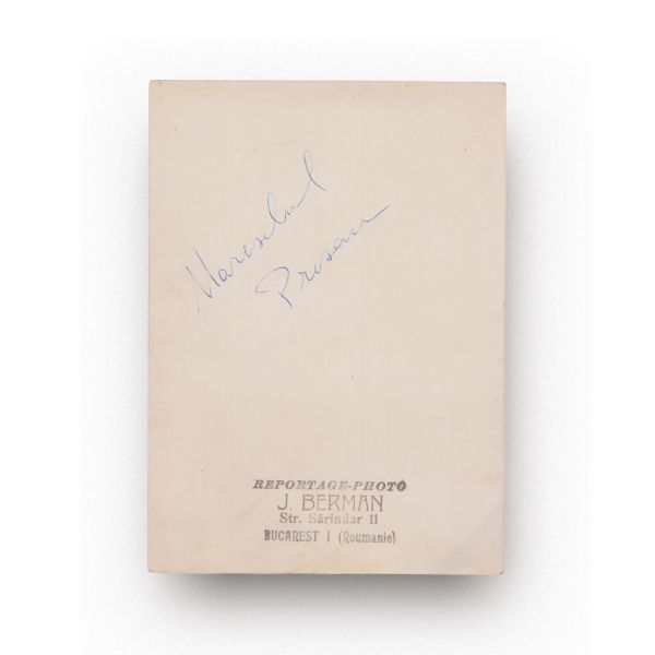 Mareșalul Constantin Prezan, fotografie realizată de I. Berman +  2 cărți de vizită, una cu însemnare