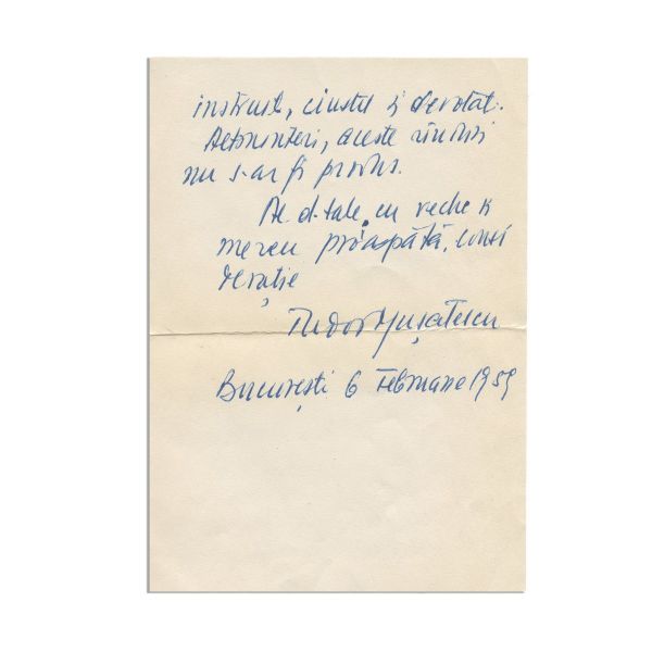 T. Mușatescu, scrisoare olografă către P. Constantinescu-Iași, 1959