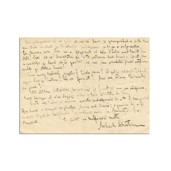 Mihail Sebastian, scrisoare olografă către Mircea Eliade, 1928