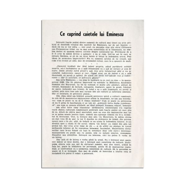 Constantin Noica, Ce cuprind caietele lui Eminescu, 1970, cu dedicație pentru Eugen Barbu