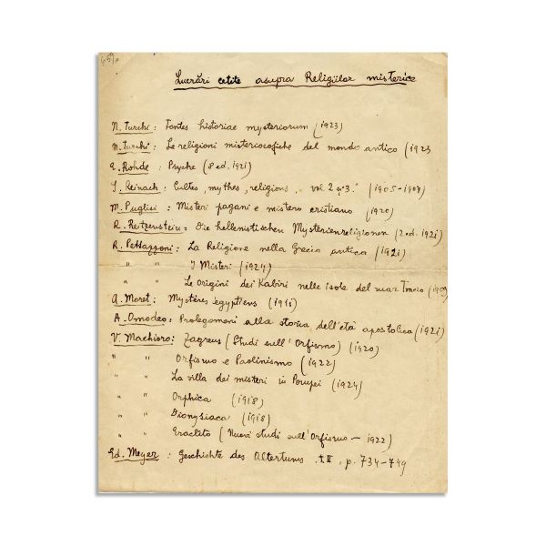 Mircea Eliade, Citate neclasificate + note varia, 50 file manuscris
