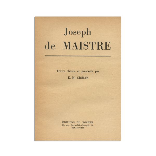 Emil Cioran, Joseph de Maistre, 1957, cu dedicația olografă 