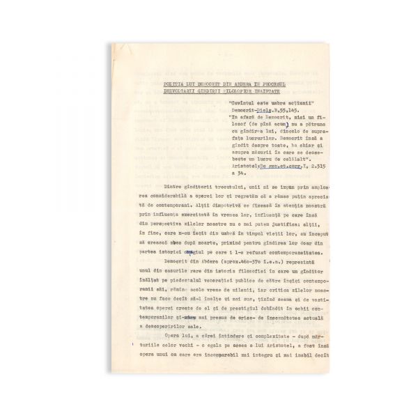 D. D. Roșca, arhivă de manuscrise, cursuri, adrese, note de lectură, 1957-1959 