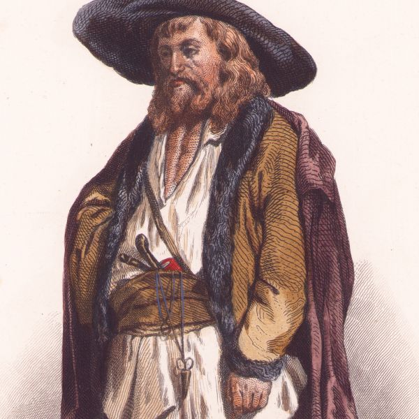 Păstor moldovean de pe malurile Dunării, litografie colorată manual, gravor Michel Bouquet, cca. 1840