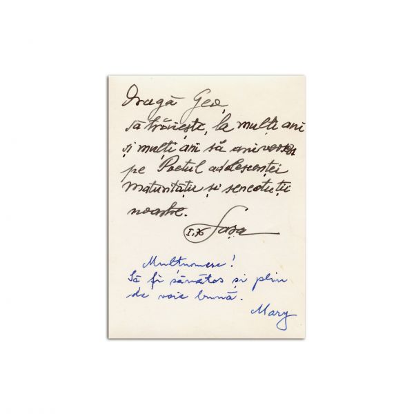 Sașa și Maria Pană, carte poștală către Geo Bogza, 1976