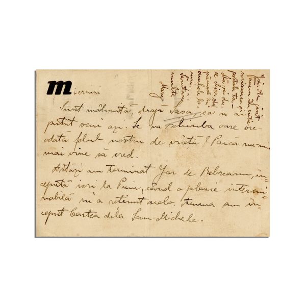 Maria Binder, carte poștală trimisă lui Sașa Pană, 1934