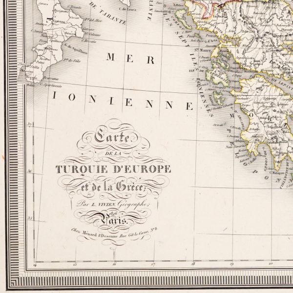 Harta Turciei europene și a Greciei, gravură în cupru colorată manual, 1826