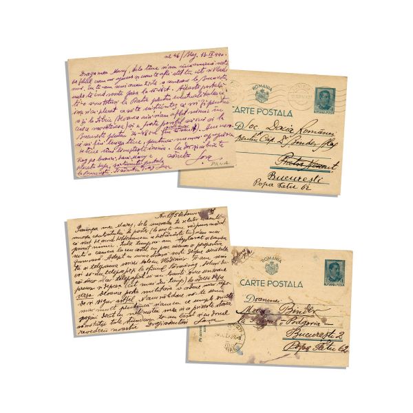 Sașa Pană, două cărți poștale olografe adresate soției sale, Mary-Ange, 1938-1940