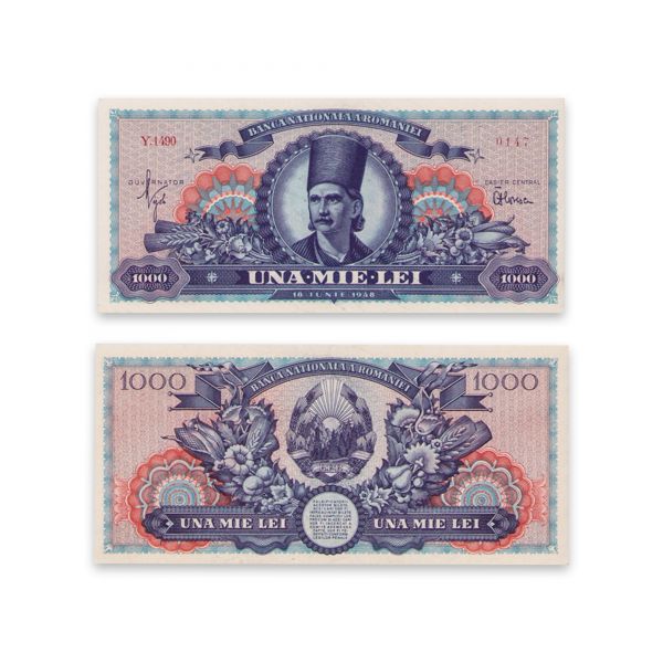 Cinci bancnote necirculate în valoare de 1000 lei din 18 iunie 1948