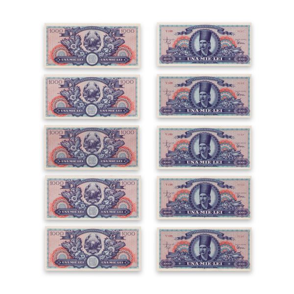 Cinci bancnote necirculate în valoare de 1000 lei din 18 iunie 1948