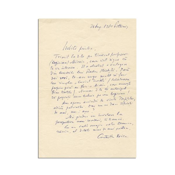 Constantin Noica, scrisoare de recomandare, 1984