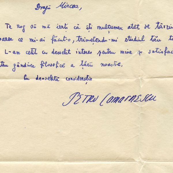 Petre Comarnescu, scrisoare pentru Mircea Eliade, 20 octombrie 1930