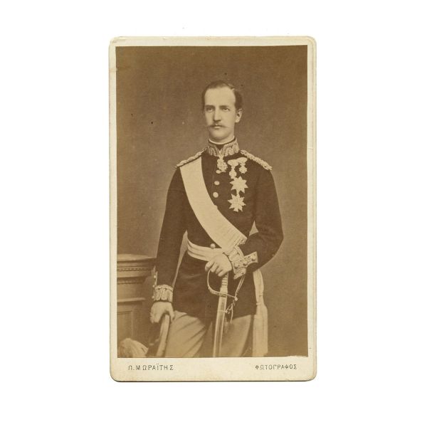 Regele George I al Greciei și regina Olga a Greciei, două fotografii format carte-de-visite, atelier fotografic P. Moraites