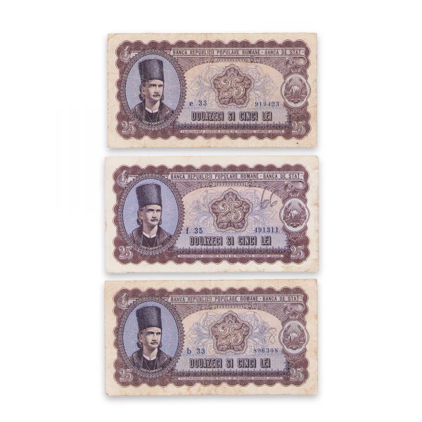 25 lei 1952, trei bancnote