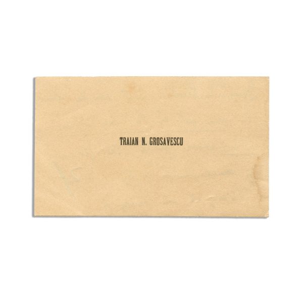 Traian N. Grozăvescu, carte de vizită cu text olograf