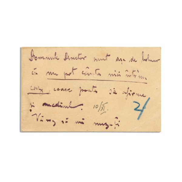 Traian N. Grozăvescu, carte de vizită cu text olograf